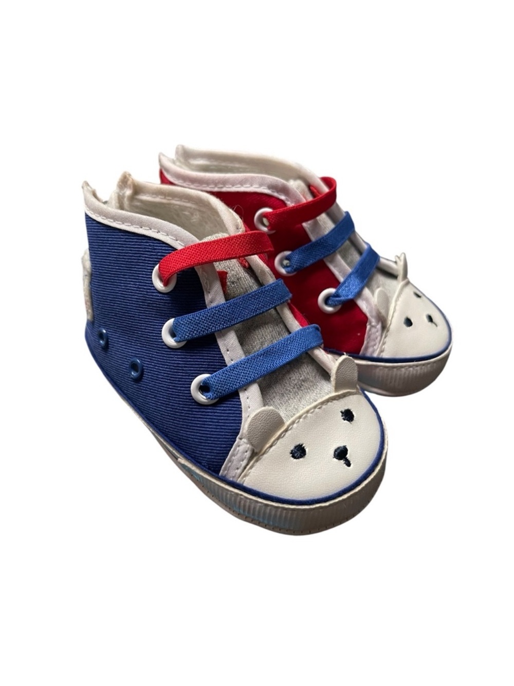 Mayoral newborn Kids Blue and Red Canvas High-Top Sneakers with Bear Face 18